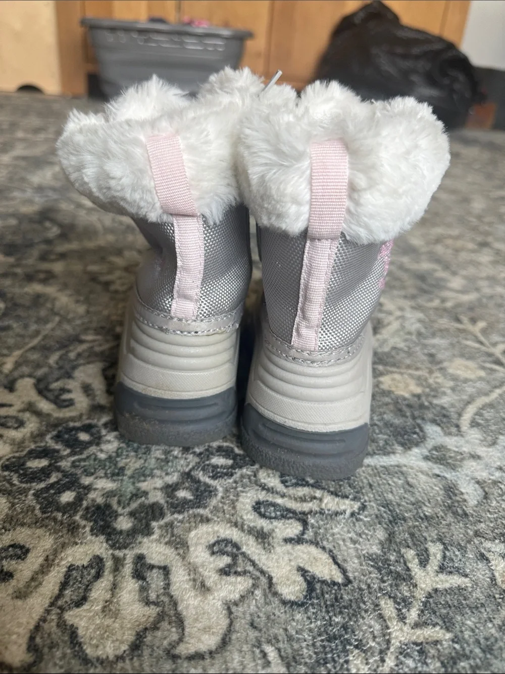 Kids Oshkosh Pink and Gray Winter Snow Boots with Faux Fur